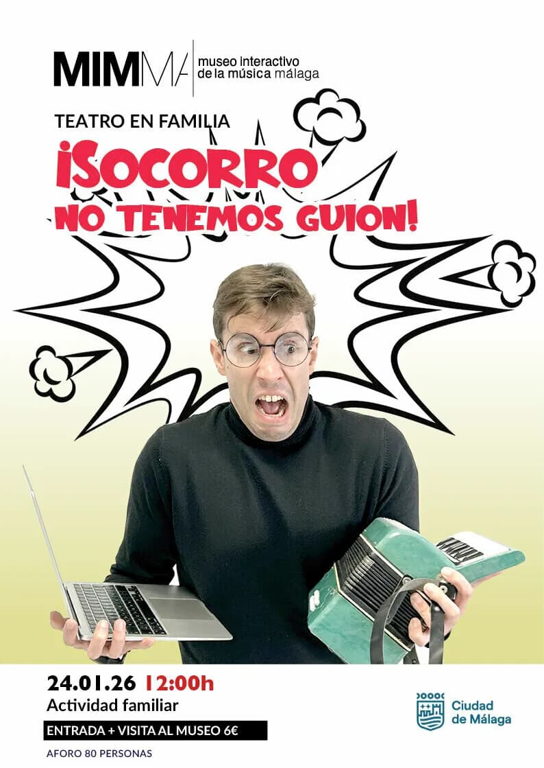 Miguel en el espectáculo teatral '¡Socorro no tenemos guión!' en Málaga 2026