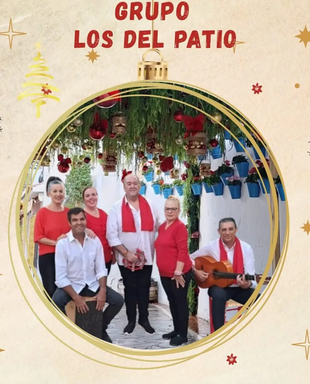 Póster del evento con foto del grupo tradicional de música navideña española "Los del patio"