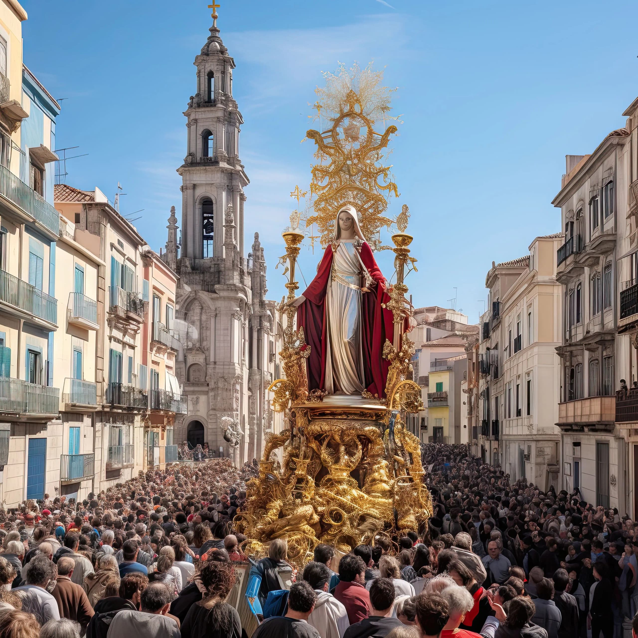 Procesión de Semana Santa con participantes tradicionales