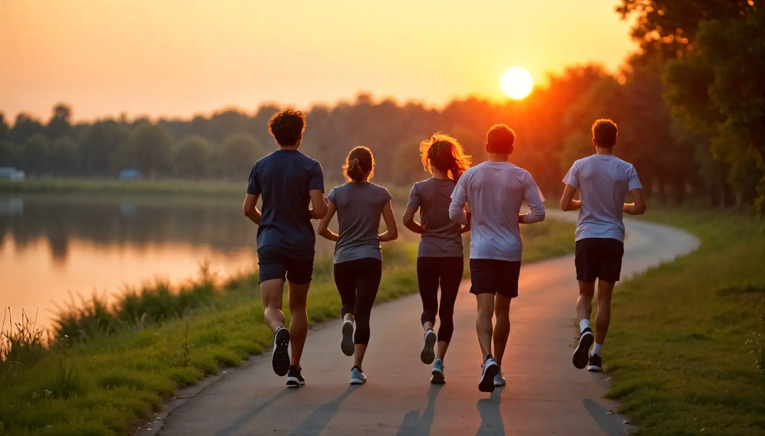 People practicing yoga outdoors in a calm environment