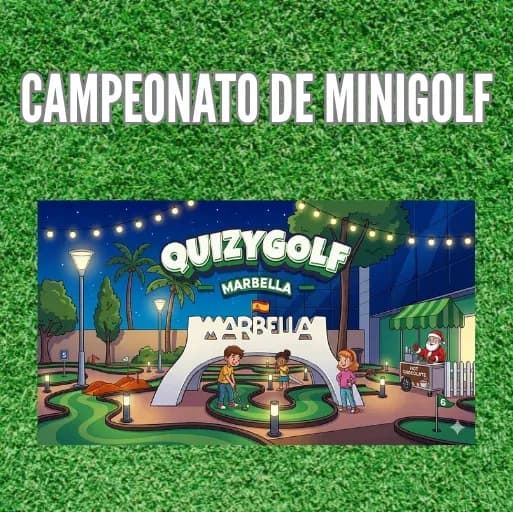 Cartel del Campeonato de Minigolf en Quizygolf Marbella, torneo semanal los jueves