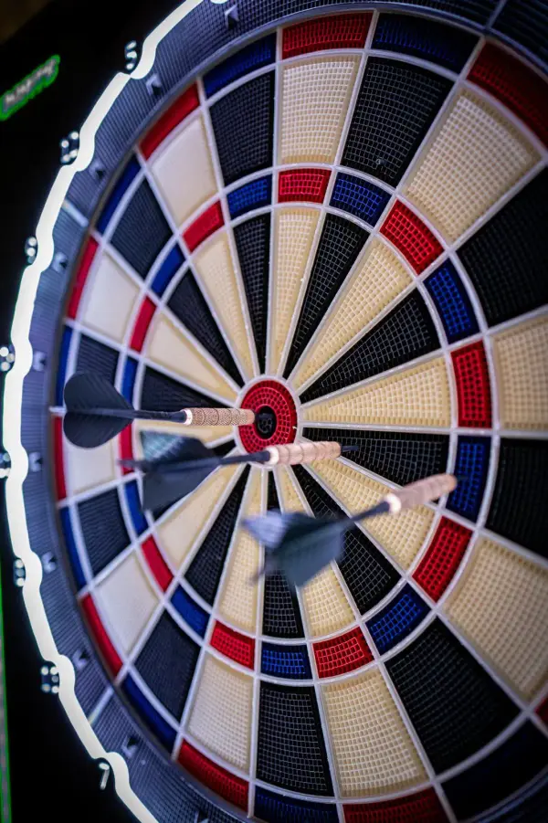 Diana con dardos clavados para torneo de dardos Cricket en Gallery Marbella, Marbella