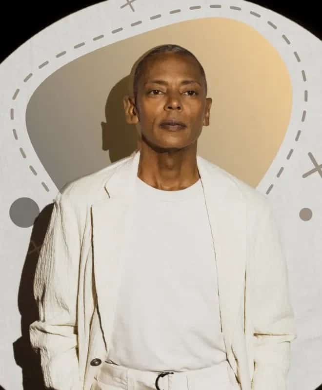 Portrait of Jeff Mills, Detroit techno DJ and producer known as The Wizard and founder of independent electronic music label Axis Records
