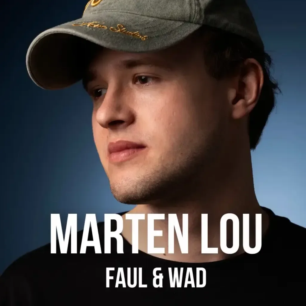 Cartel promocional de Marten Lou con gorra y retrato en primer plano, imagen del DJ y productor alemán de deep y melodic house.