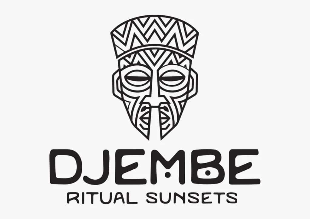 DJEMBE RITUAL SUNSETS black and white tribal mask logo for a +18 sunset experience in Malaga and the Costa del Sol.