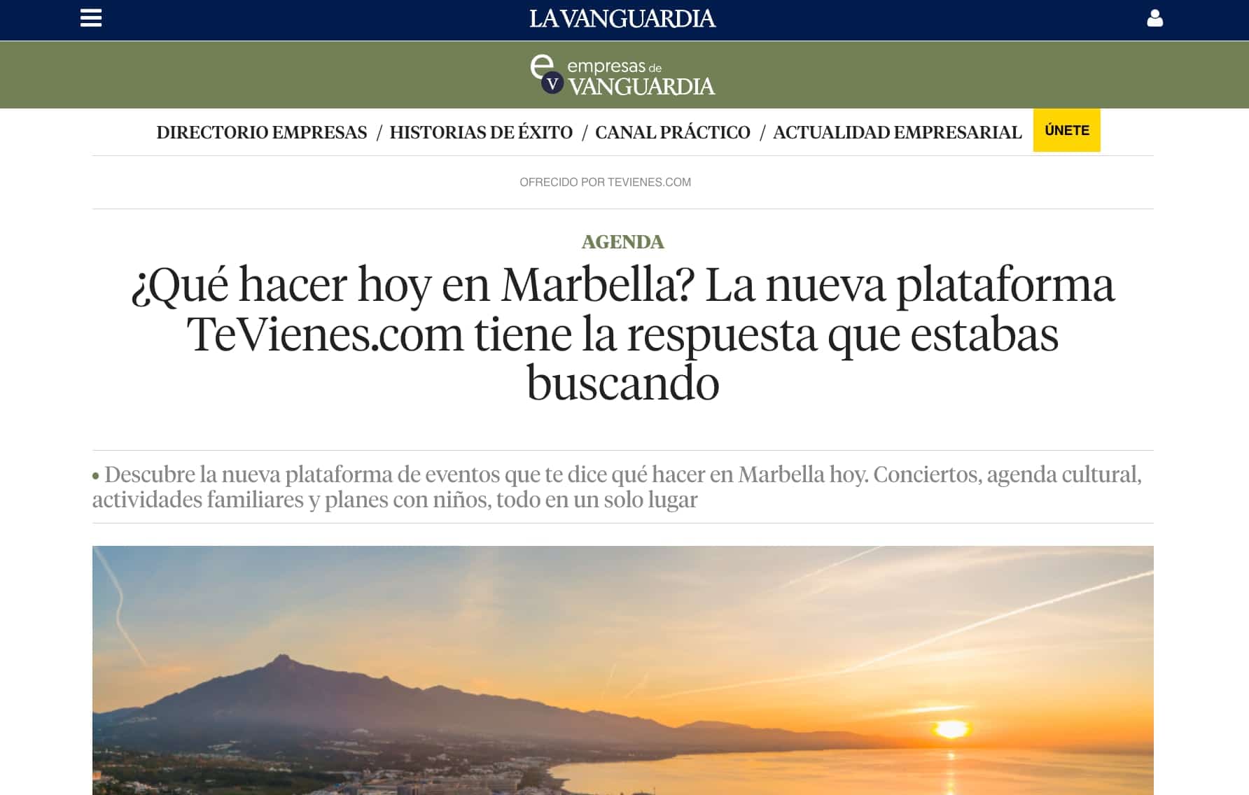 La Vanguardia destaca TeVienes.com como la agenda de referencia para “qué hacer hoy en Marbella” imagen destacada