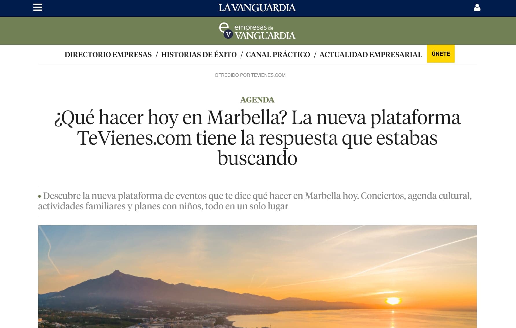La Vanguardia destaca TeVienes.com como la agenda de referencia para “qué hacer hoy en Marbella” imagen destacada