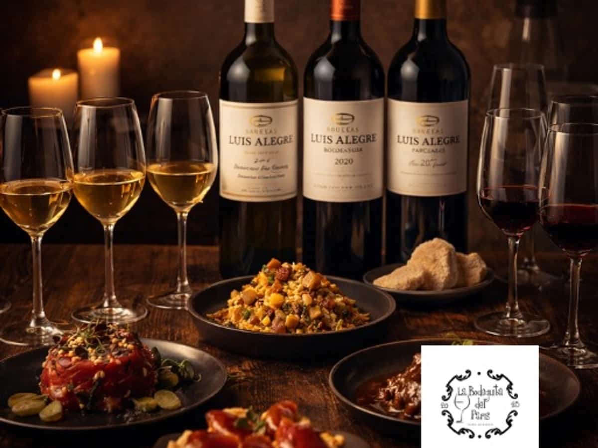 Cartel del evento Wine Harmonies presentando un maridaje de Atún, Carrillera y vinos Luis Alegre.