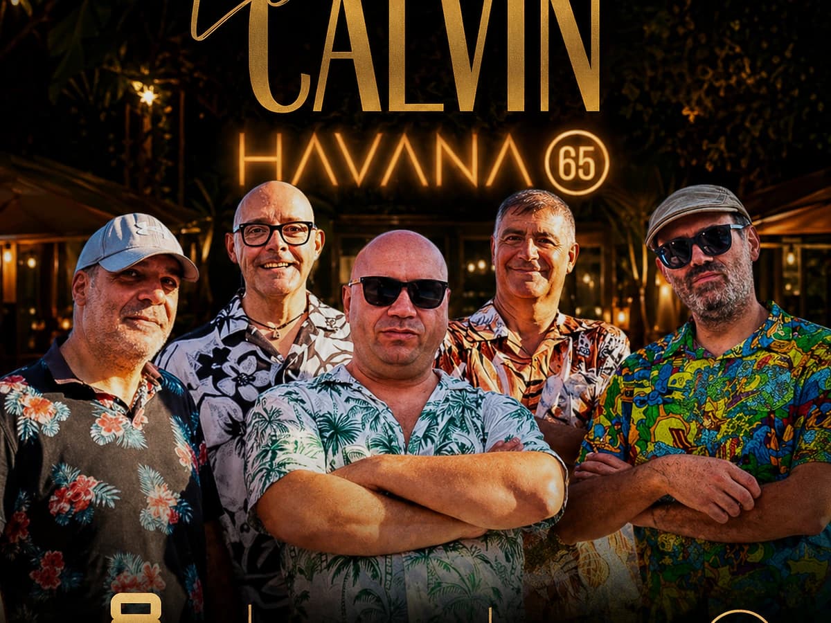 Cartel del concierto de Los Calvin en Havana 65 con la banda al completo para una tarde de rock en español en directo el 8 de mayo.