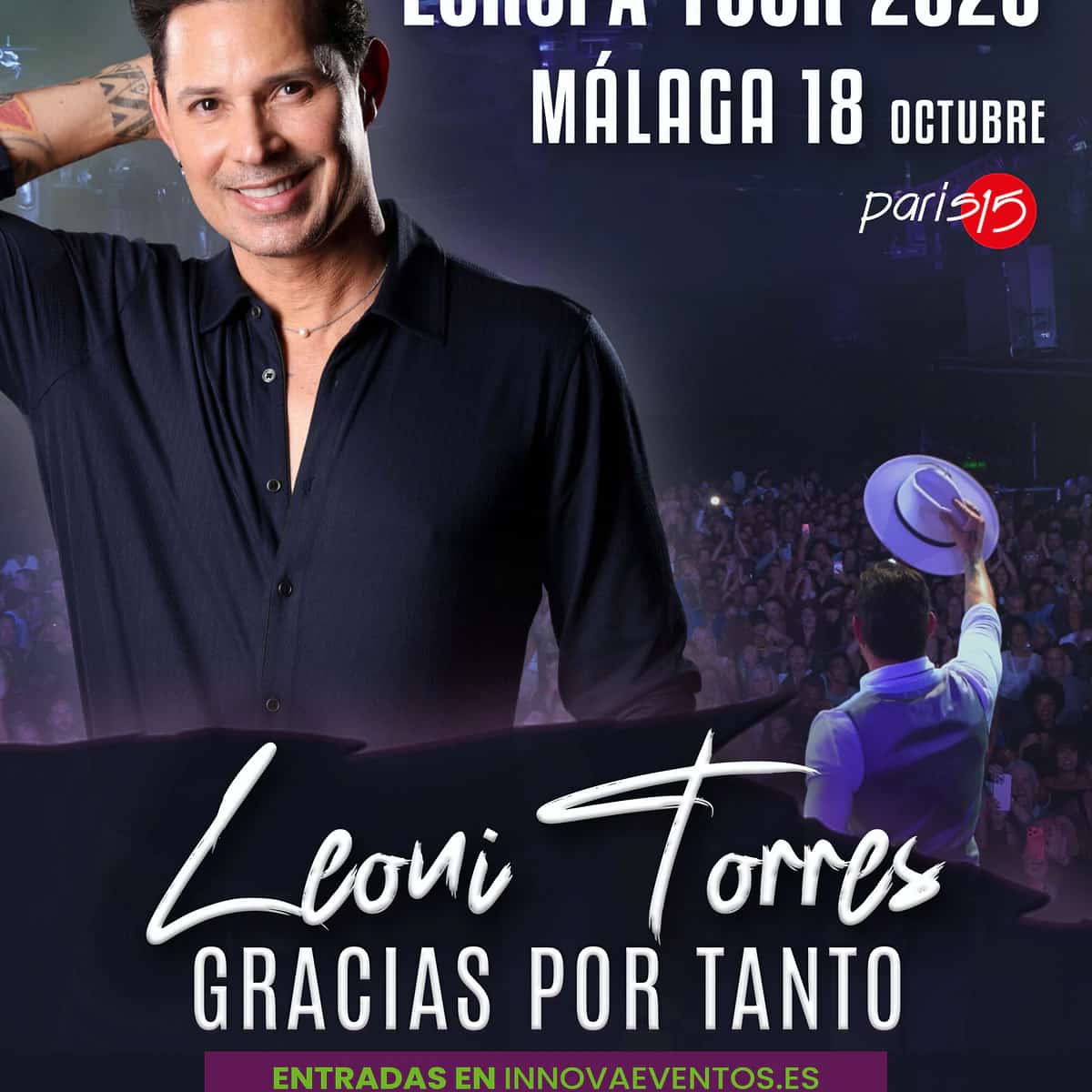 Leoni Torres actuando en vivo en Málaga 2026