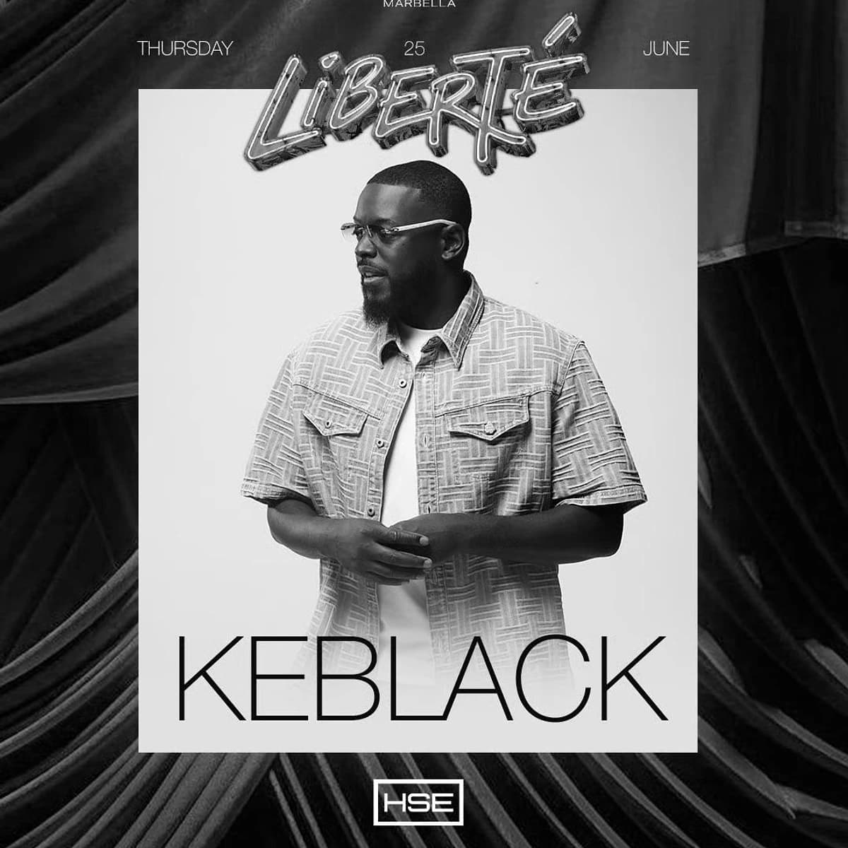 Cartel de KeBlack x FITZ en FITZ Marbella, evento nocturno +18 con rap francés, música internacional y ambiente de club premium.