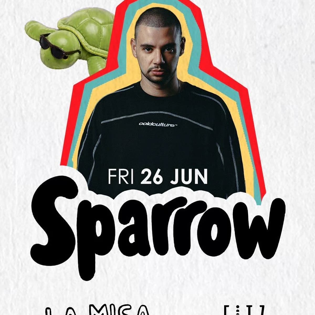 Poster for Sparrow x La Misa at FITZ Marbella, a +18 night event with a live music performance, club atmosphere and international crowd.