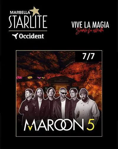 Maroon 5 live in Málaga at Starlite Occident 2026, an exclusive pop concert in a unique open-air venue.