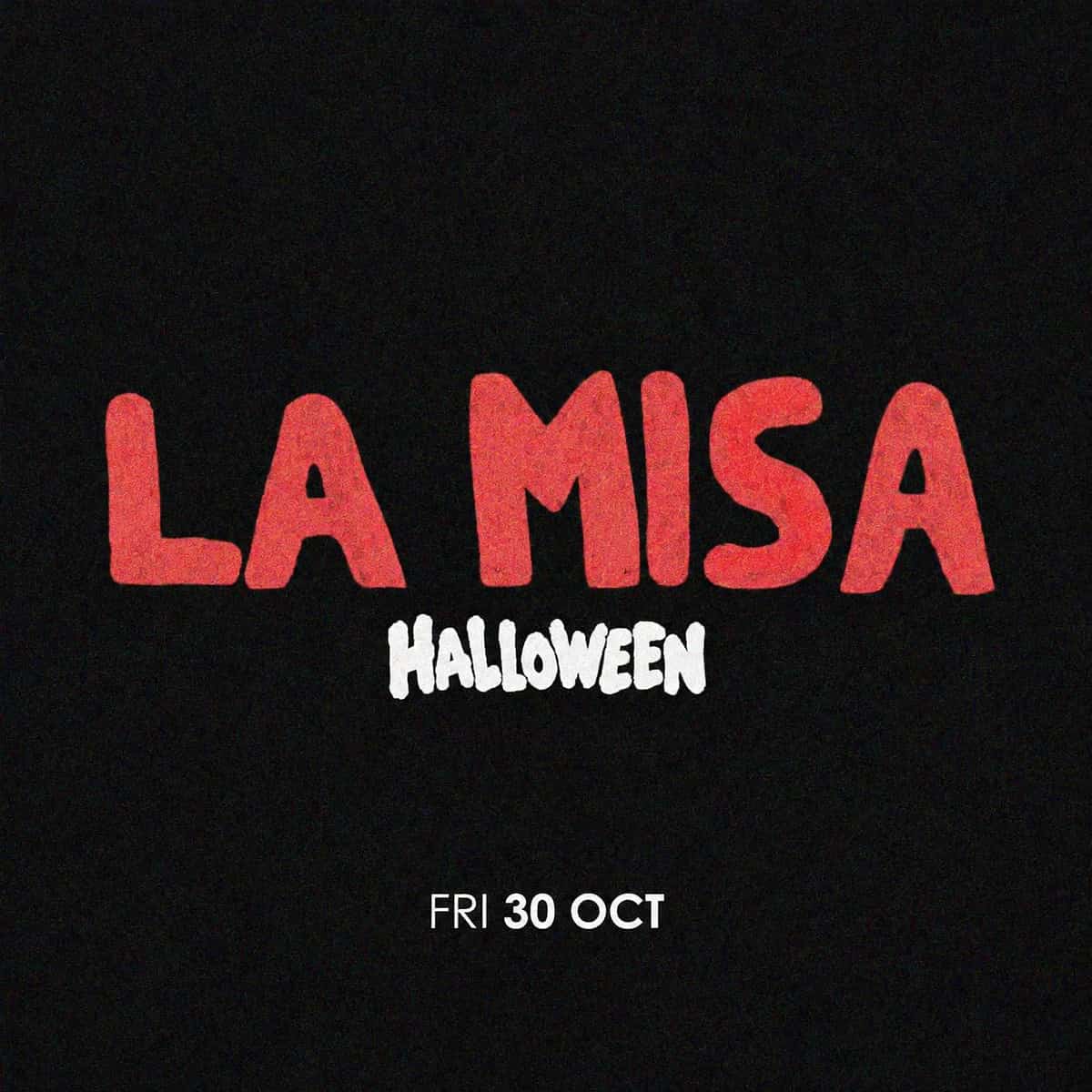 La Misa Halloween at FITZ Marbella poster for 30 October, with a black background, red and white lettering and a minimal dark nightlife design.