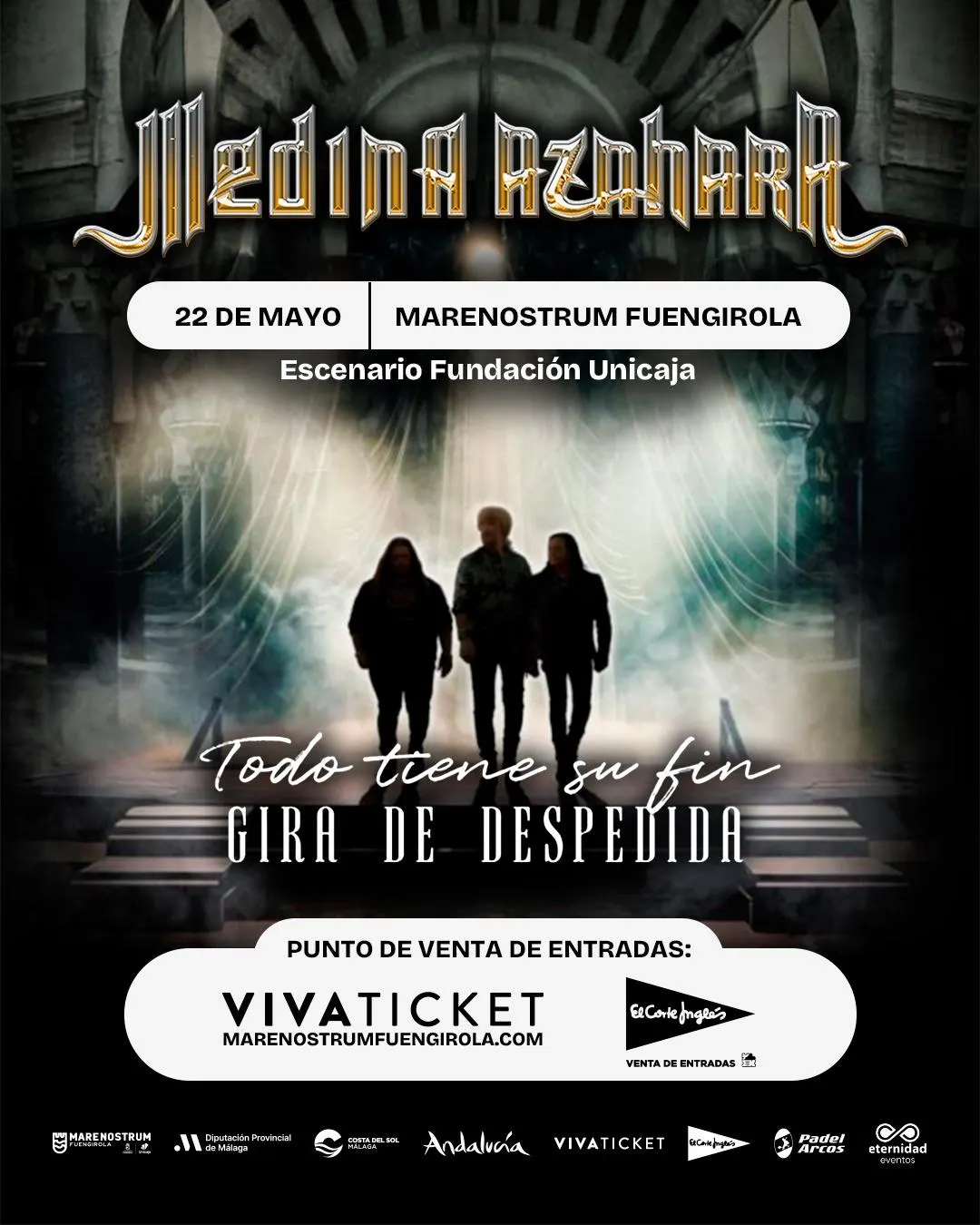 Medina Azahara farewell tour live in Málaga 2026 performing classic Andalusian rock hits