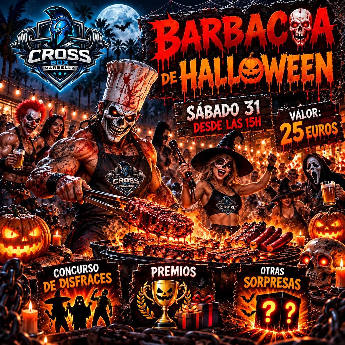 BBQ de Halloween: Fuerza, Disfraces y Comunidad Póster