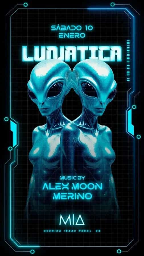 LUNÁTICA event poster featuring vibrant colors and musical elements in Málaga 2026