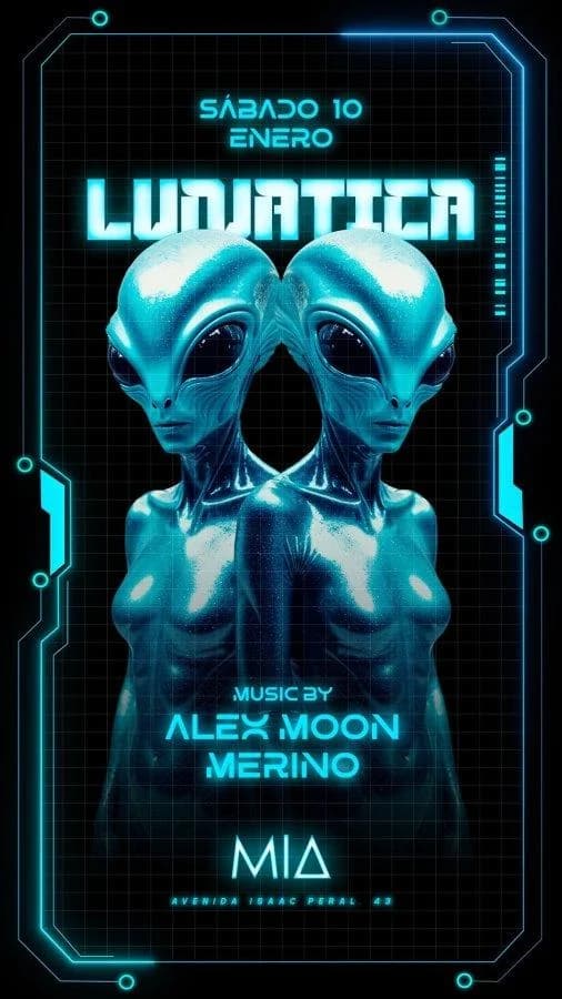 LUNÁTICA event poster featuring vibrant colors and musical elements in Málaga 2026