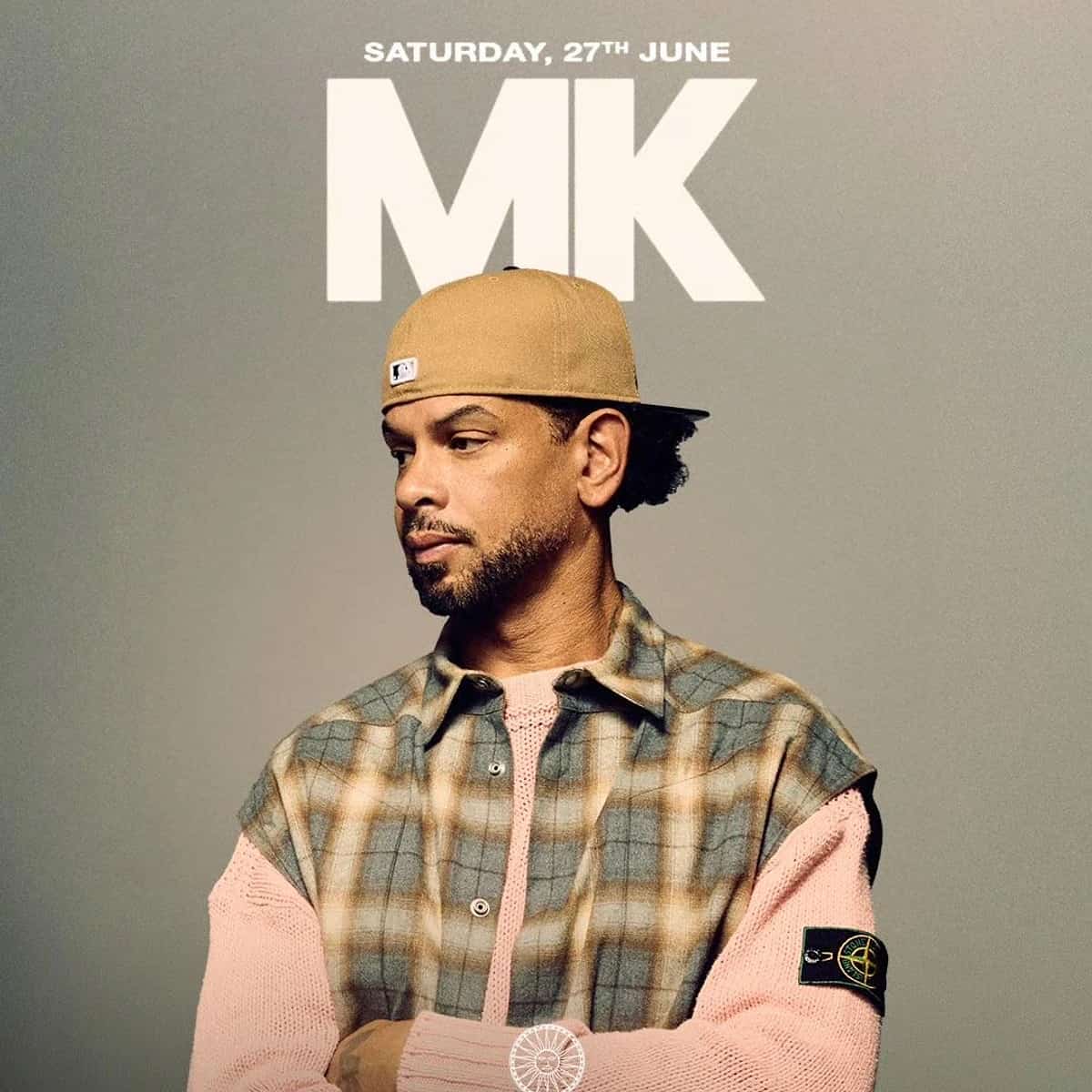 Poster for MK x FITZ at FITZ Marbella, a house and electronic music night with MK performing, club atmosphere and international crowd.