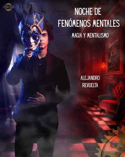 Cartel de Mentalismo y magia en vivo en Málaga con Alejandro Revuelta en la íntima Sala Mirari.