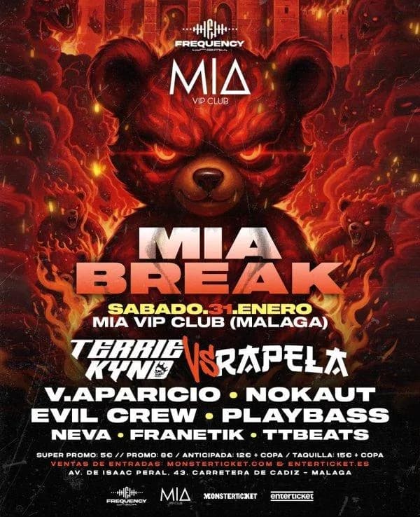 MIA Break event poster featuring vibrant colors and dynamic design in Málaga 2026