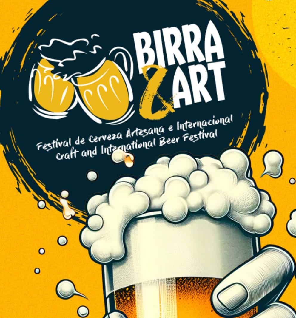 Cartel oficial del festival con jarra de cerveza espumosa y agenda del 28–31 de agosto en el Espacio Polivalente de Nueva Andalucía, marbella