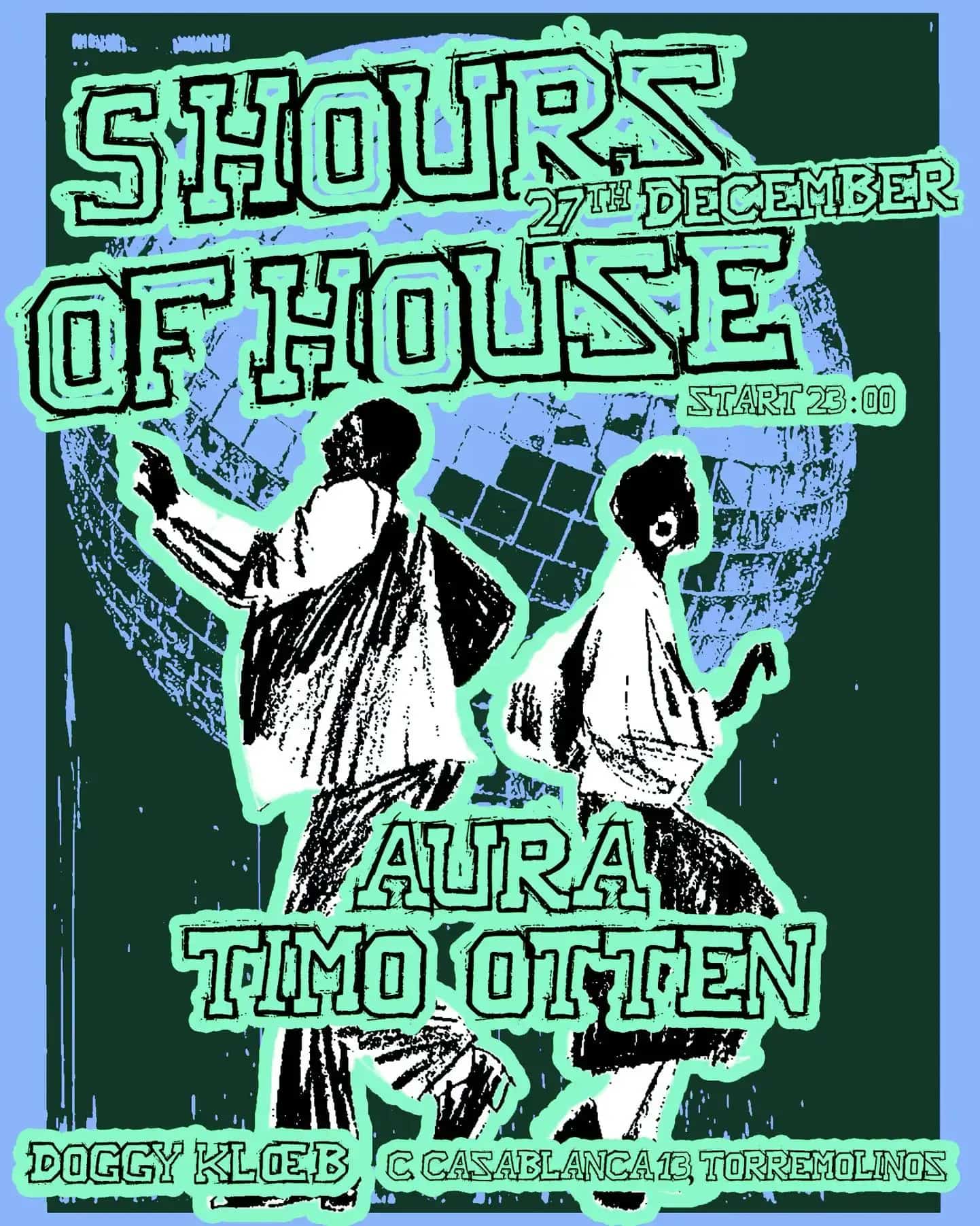 Sesión de house music en Doggy Klœb con DJ en cabina y público bailando durante la noche.