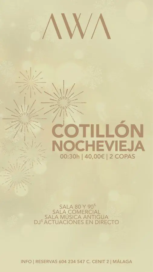 Nochevieja 2025 – AWA Cena de Gala y Fiesta Póster