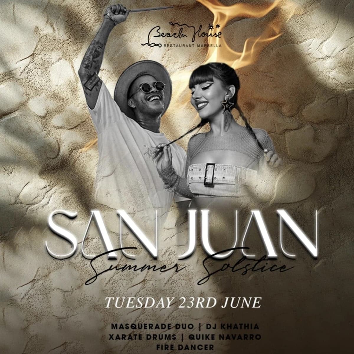 Celebración de San Juan con actuaciones en vivo en Beach House Marbella 2026