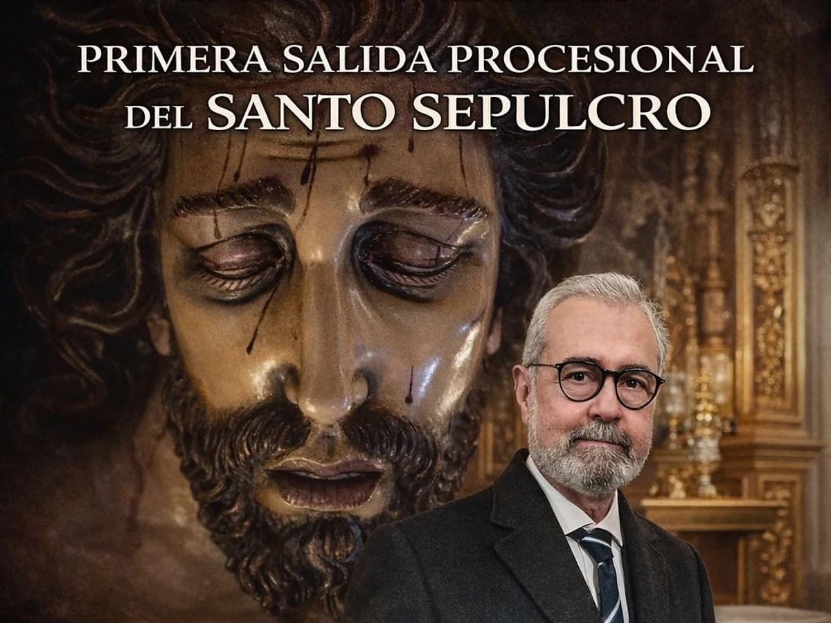 Poster for the extraordinary proclamation marking the 75th anniversary of the Holy Sepulchre’s first procession in Marbella featuring Juan Pedro Pérez Duarte.