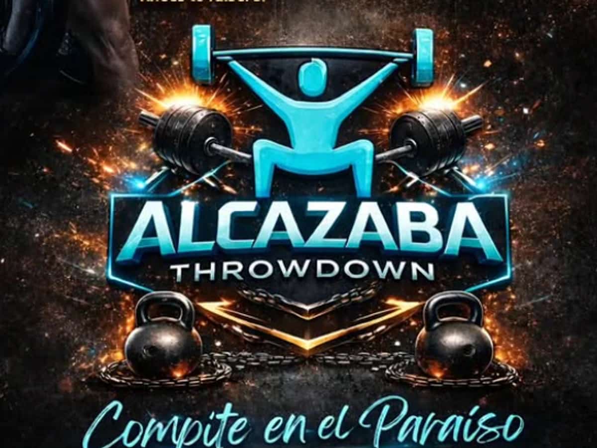 Cartel del Alcazaba Throwdown en CrossBox Marbella, competición en Marbella con categorías RX, Intermedio y Scaled y pruebas de fuerza y resistencia.