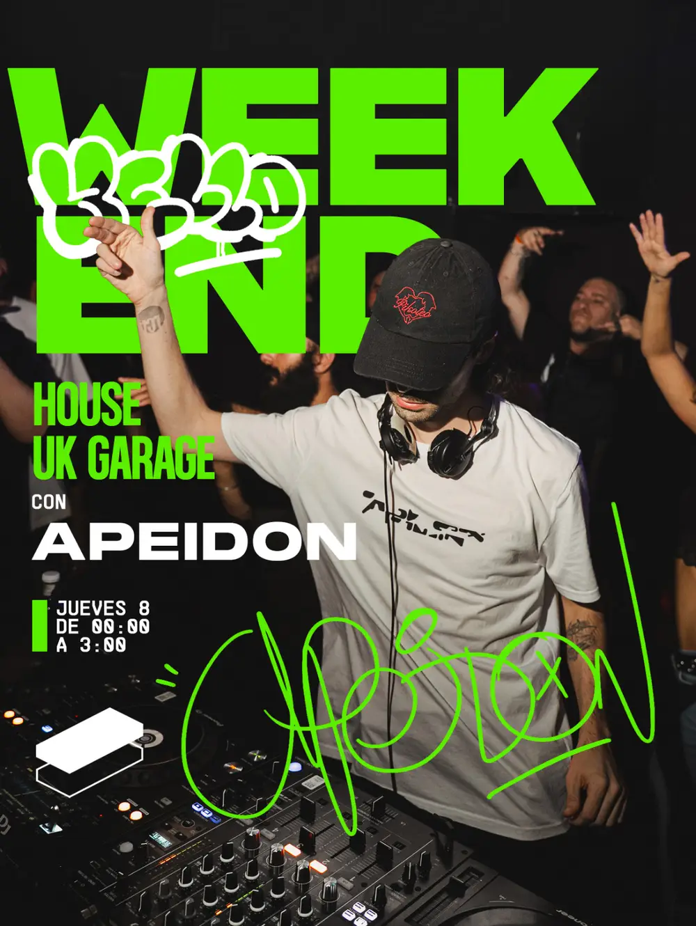 Un diseño abstracto vibrante y colorido con tema de música UKG y House.