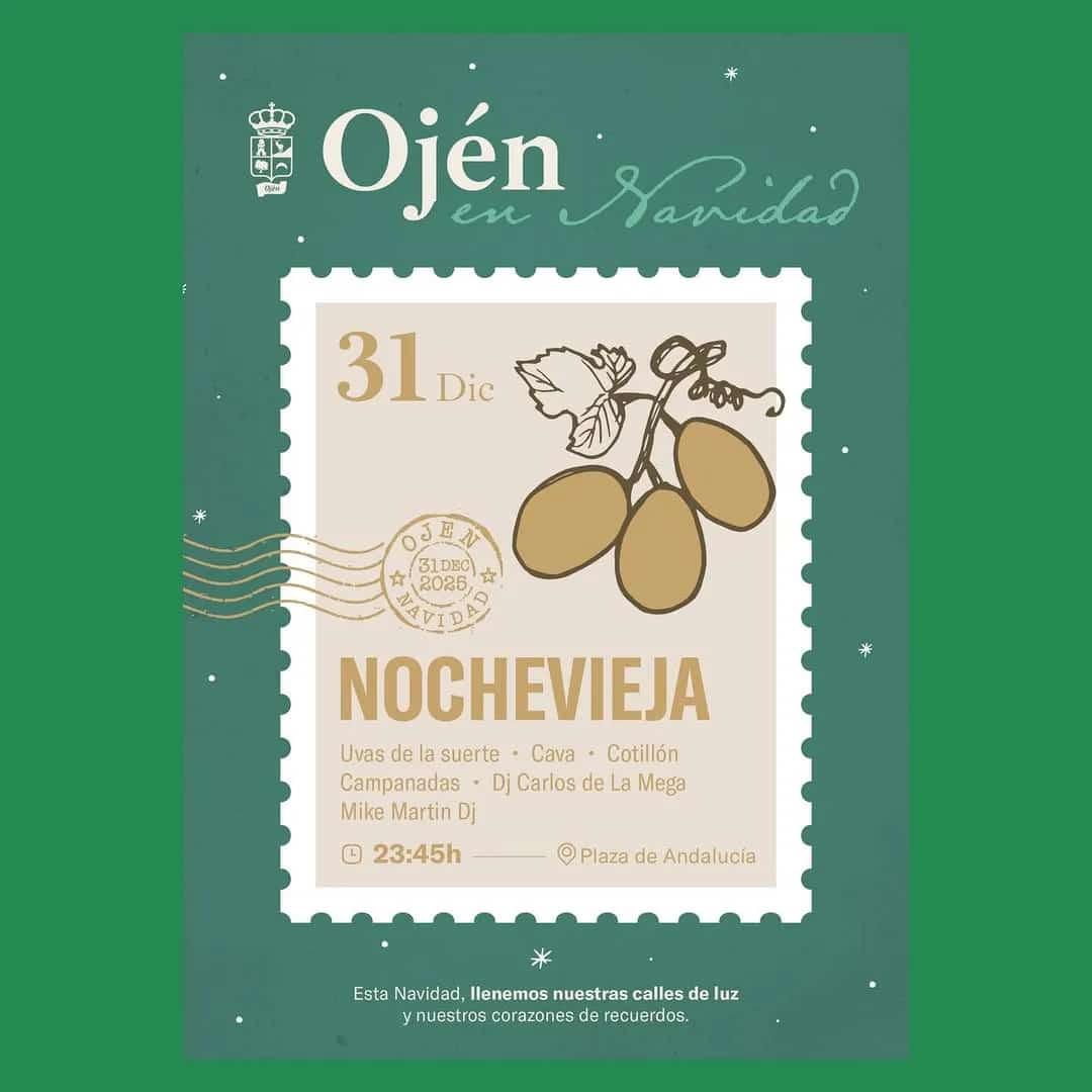 Cartel del evento de Nochevieja en la Iglesia de la Encarnación, con detalles como hora, ubicación y DJs.