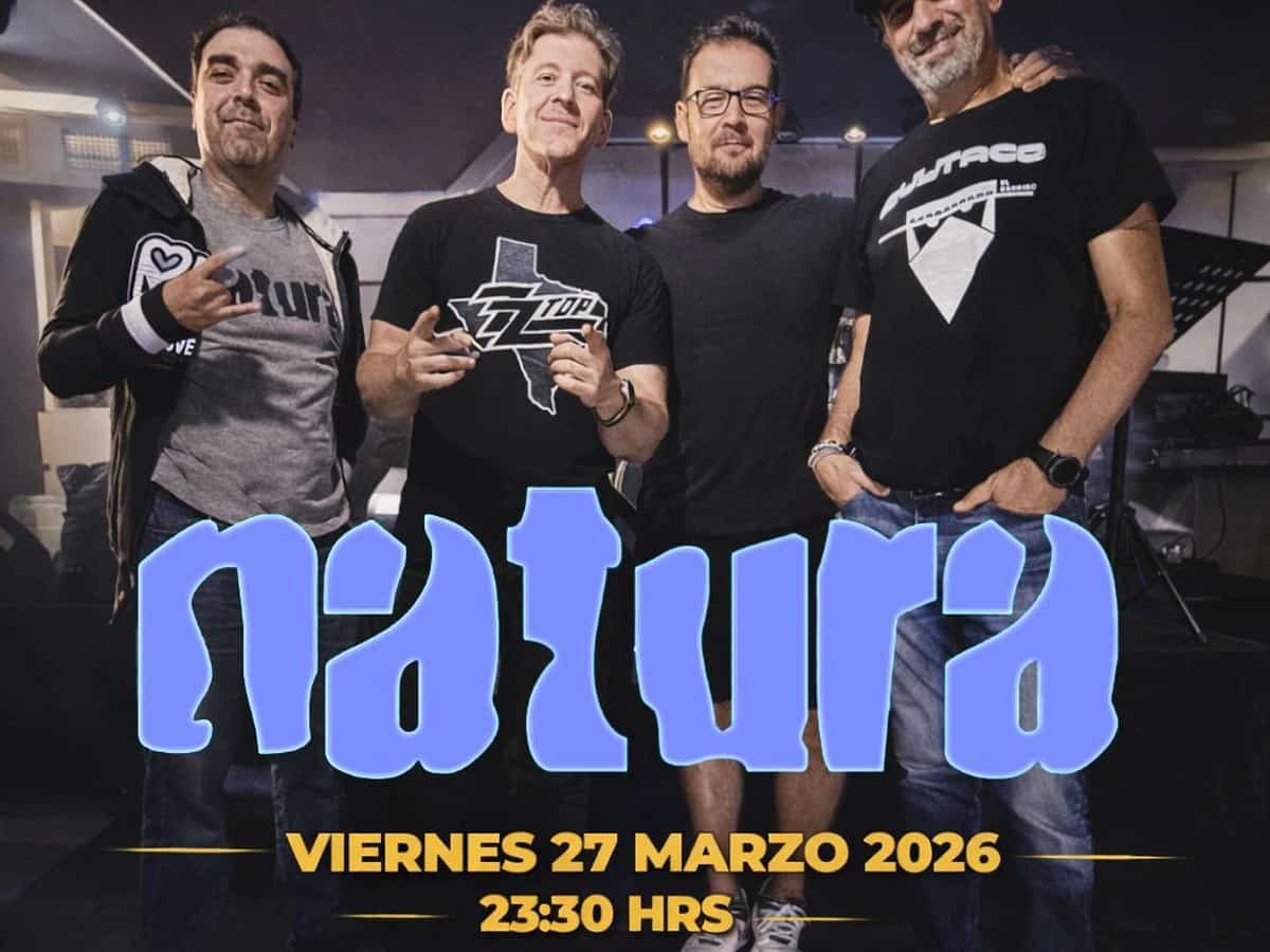 Cartel promocional del concierto de Natura en Premiere Club con cuatro miembros de la banda posando sobre fondo oscuro. El evento se celebra el viernes 27 de marzo de 2026 a las 23:30 h en Marbella.