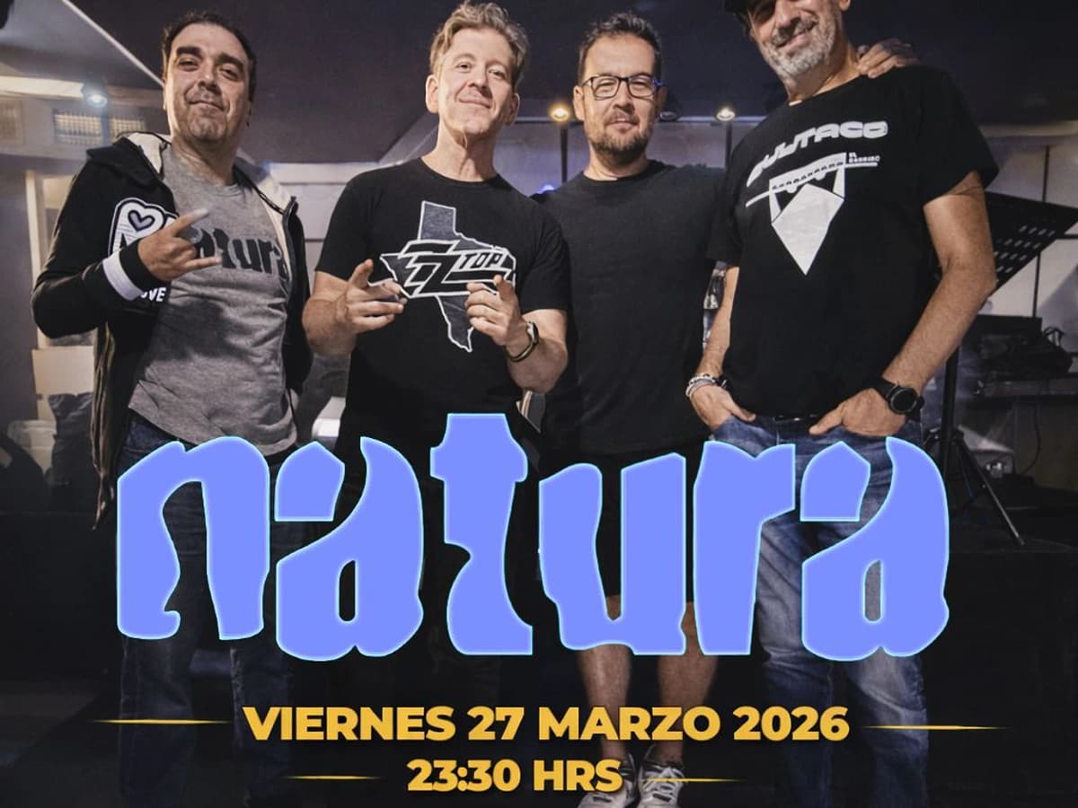 Cartel promocional del concierto de Natura en Premiere Club con cuatro miembros de la banda posando sobre fondo oscuro. El evento se celebra el viernes 27 de marzo de 2026 a las 23:30 h en Marbella.