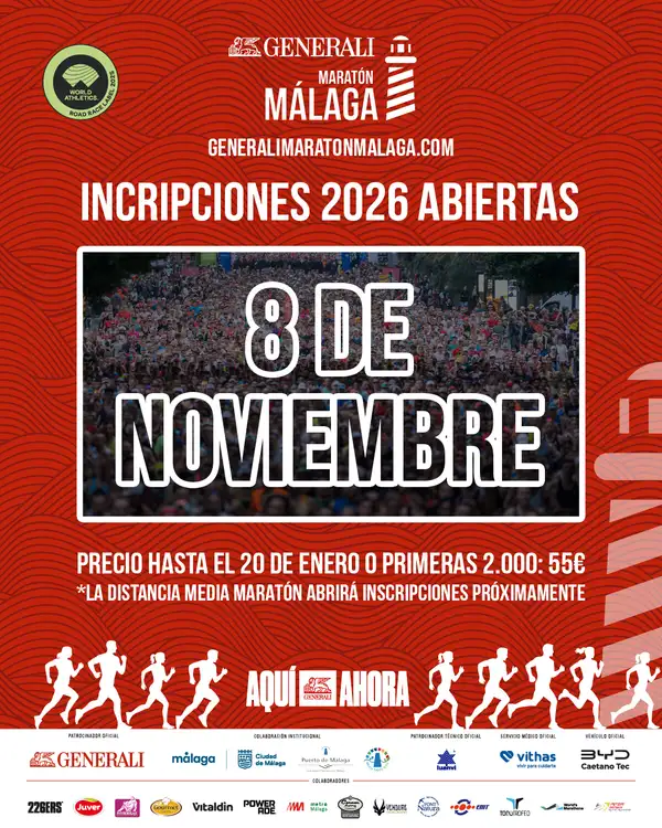 Corredores participando en el Maratón Generali Málaga 2026