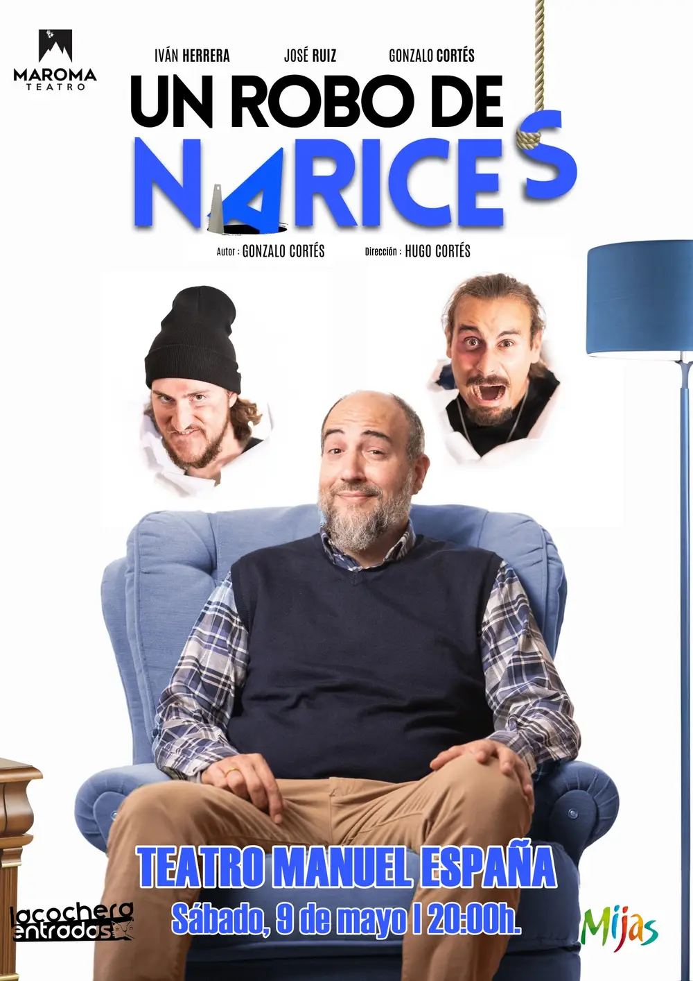 Escena de la obra de comedia 'Un Robo de Narices' en Málaga 2026