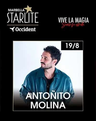 Antoñito Molina performing live on stage at Starlite Occident during a summer concert in Málaga.