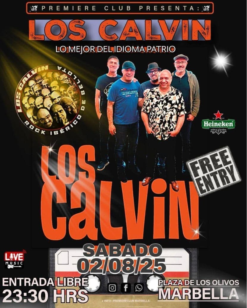 Los Calvin en Premiere Club Marbella – Rock ibérico en Plaza de los Olivos (2 agosto 2025) Póster