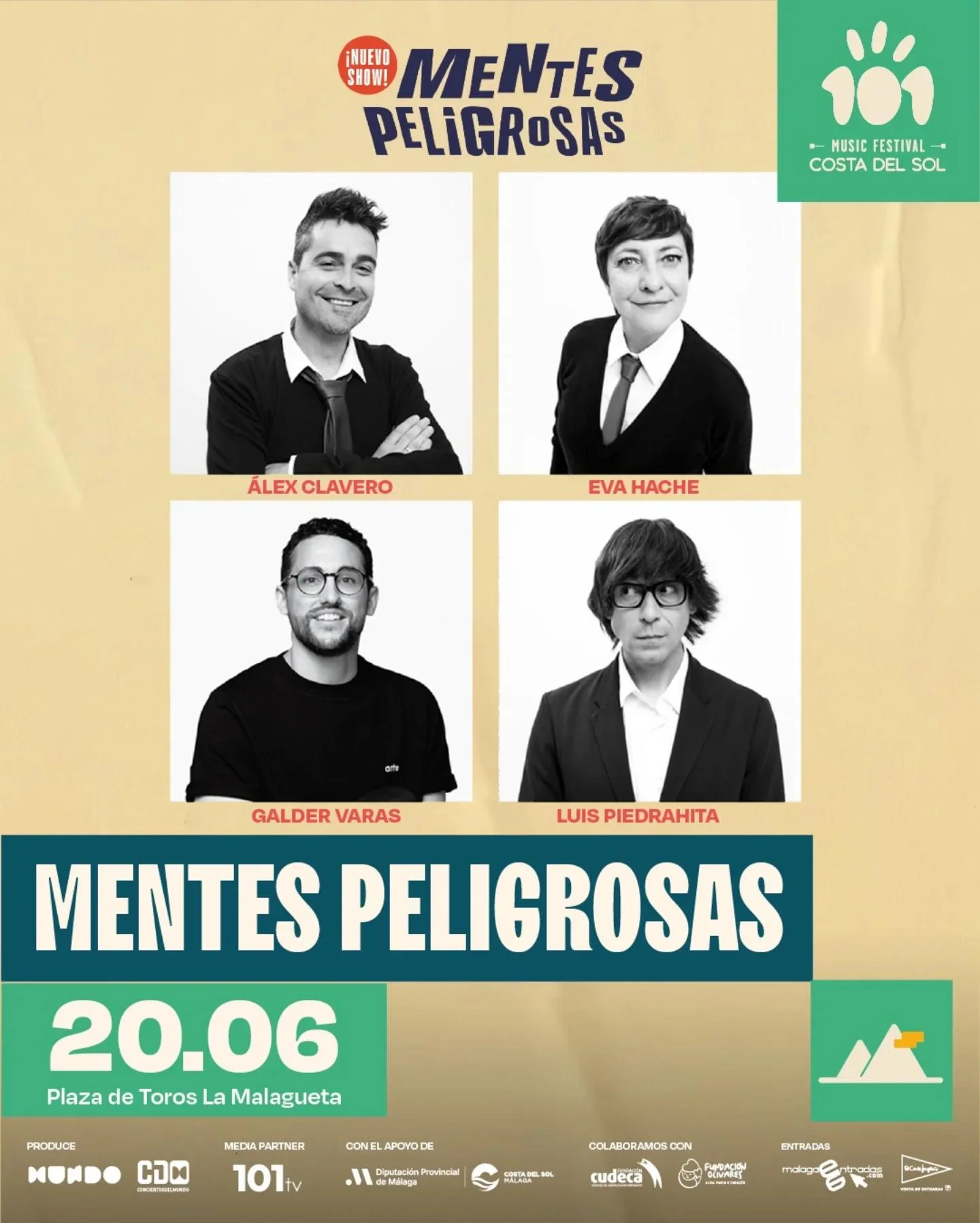 Mentes Peligrosas en directo en Málaga 2026 en la Plaza de Toros de La Malagueta.
