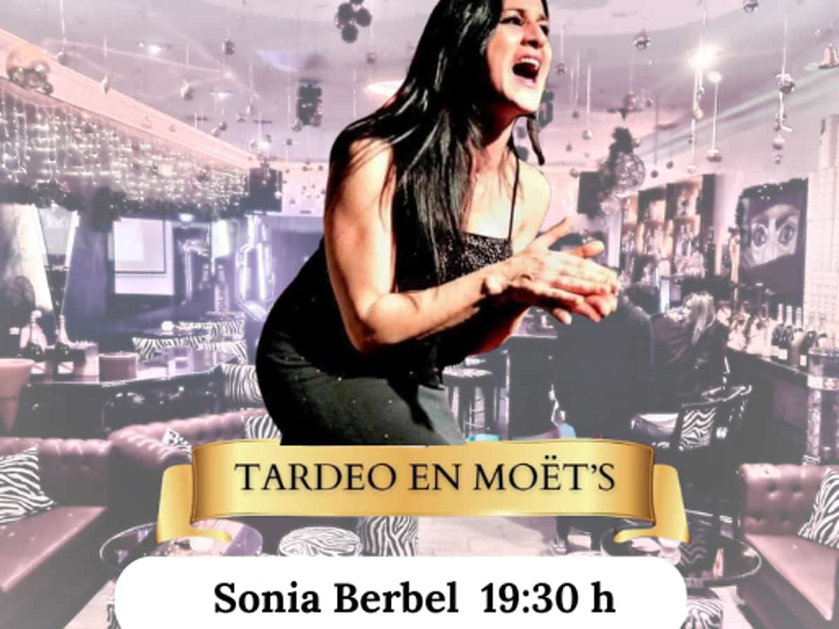 Cartel de Sonia Berbel en un tardeo en Moët’s, cantando en directo el sábado 4 de abril a las 19:30 en un ambiente de música en vivo.