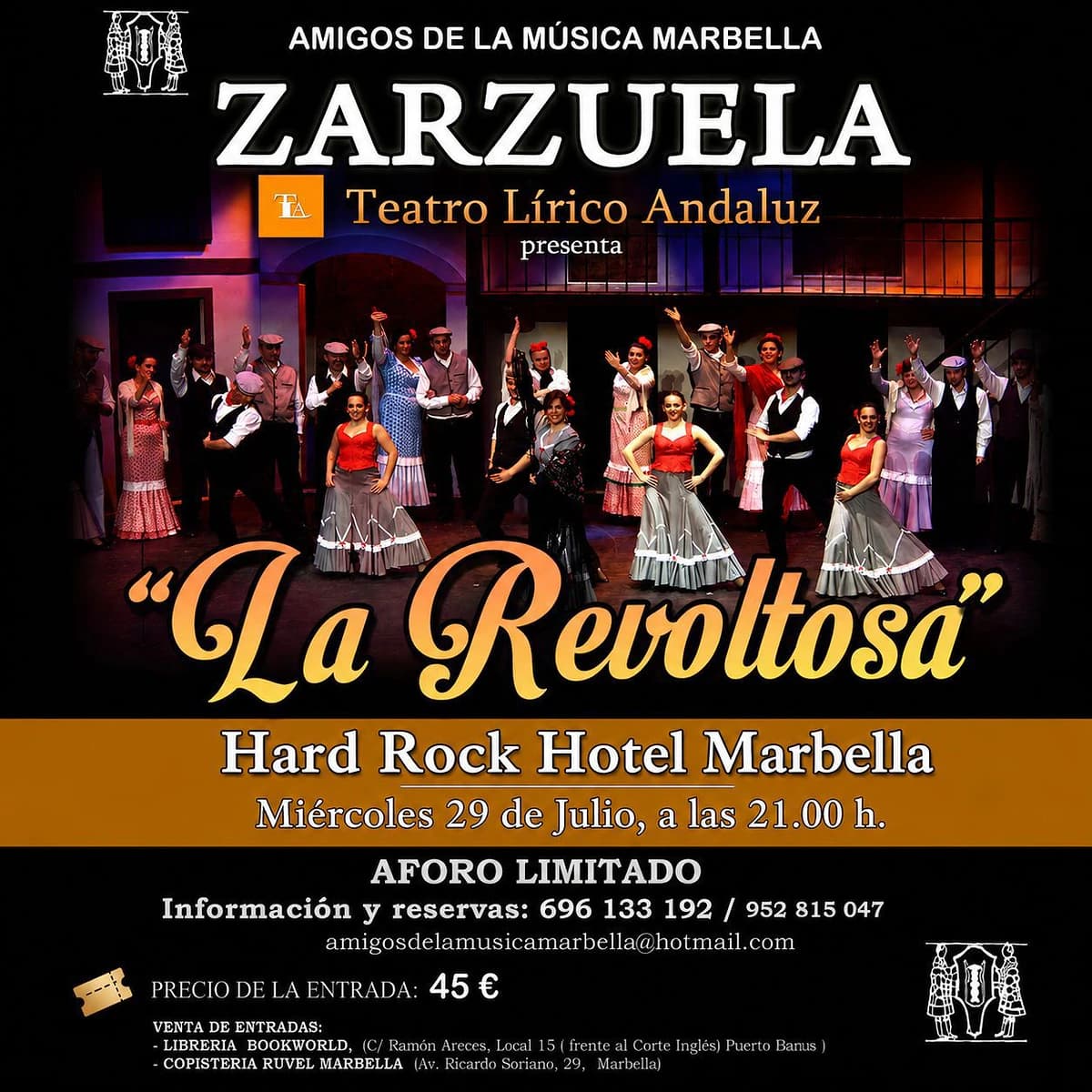 ZARZUELA THE REBELLIOUS ONE FRIENDS OF MUSIC MARBELLA Poster
