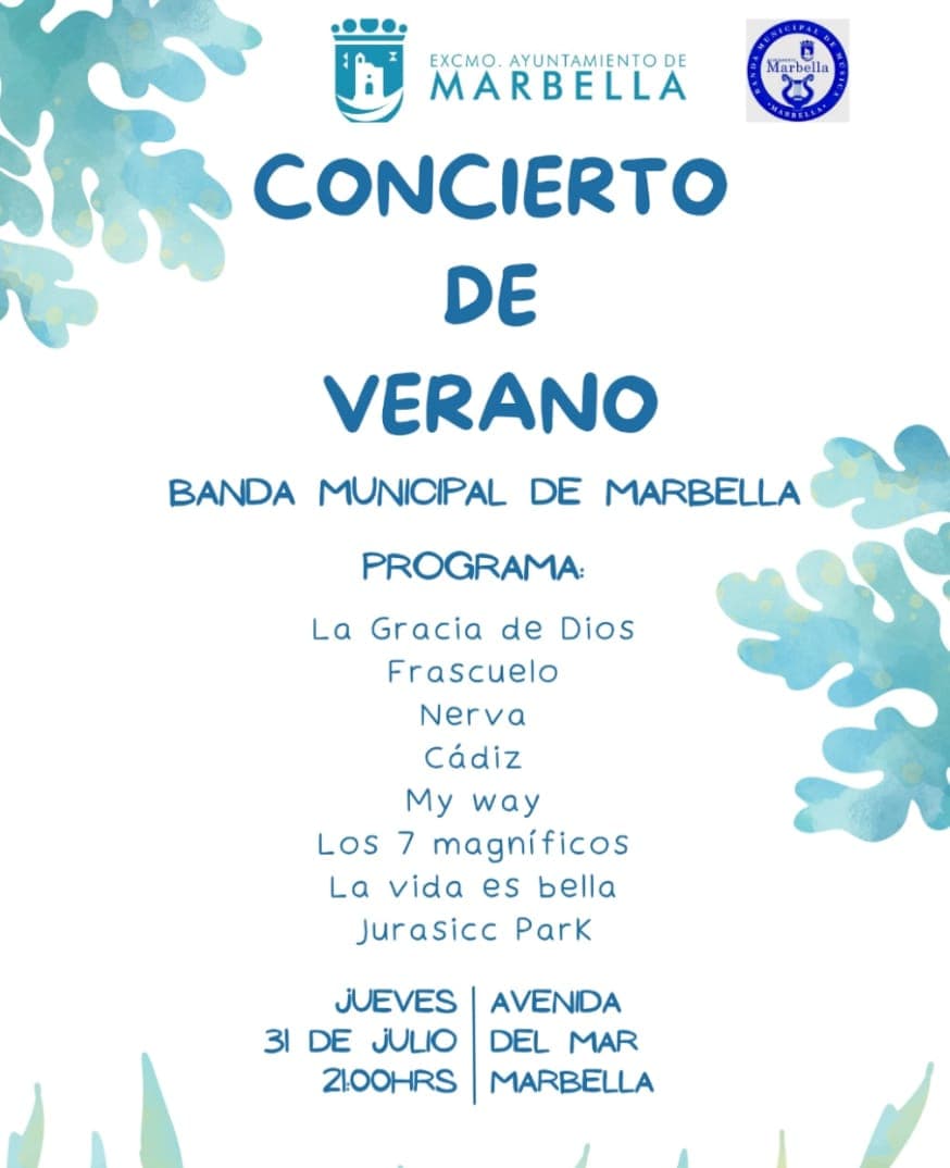 Marbella Summer Concert 2025 – Municipal Band Live on Avenida del Mar Poster