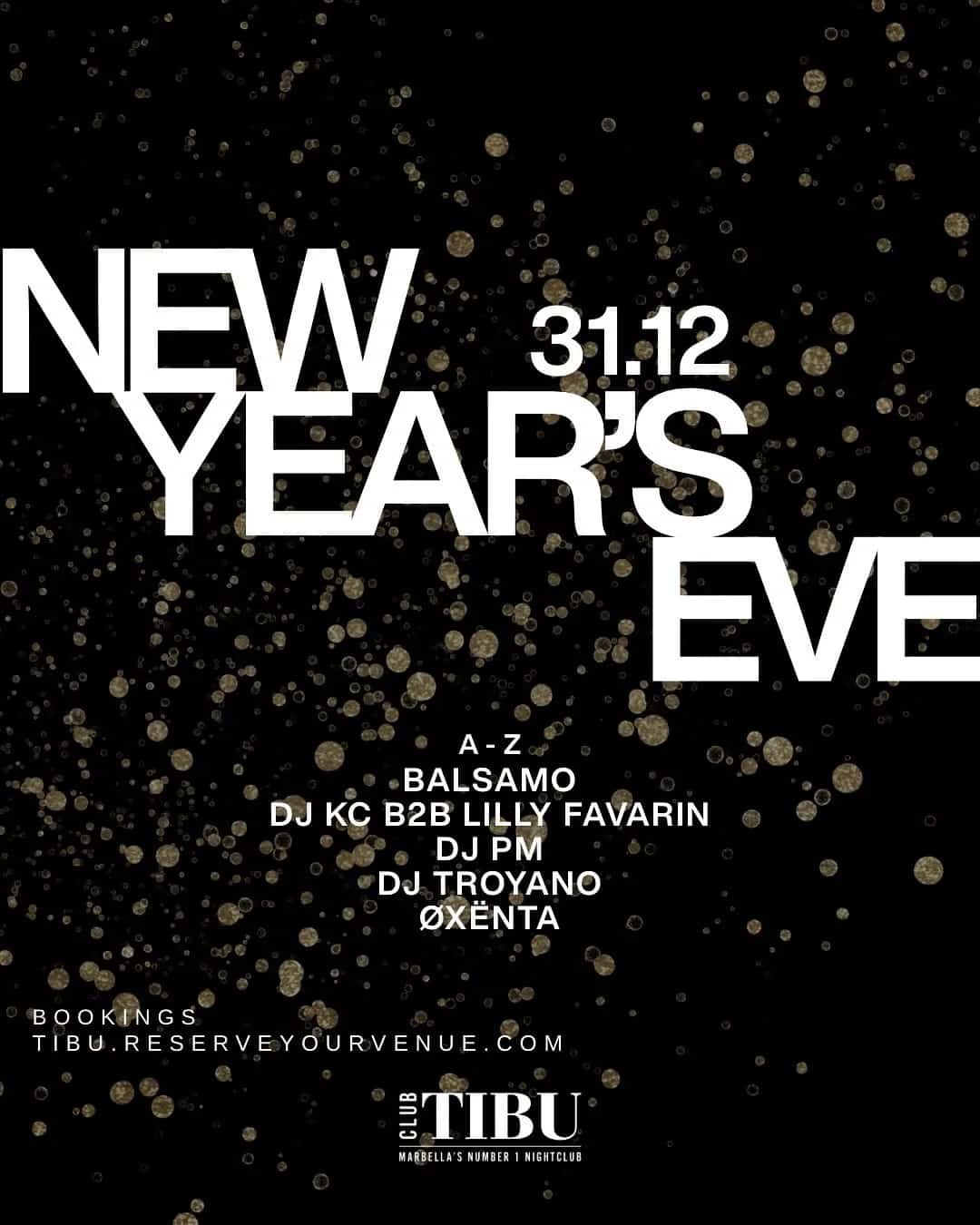 Cartel del evento para el Inicio del Lineup 2026 de Tibu con los mejores DJs y detalles de celebración en Marbella.