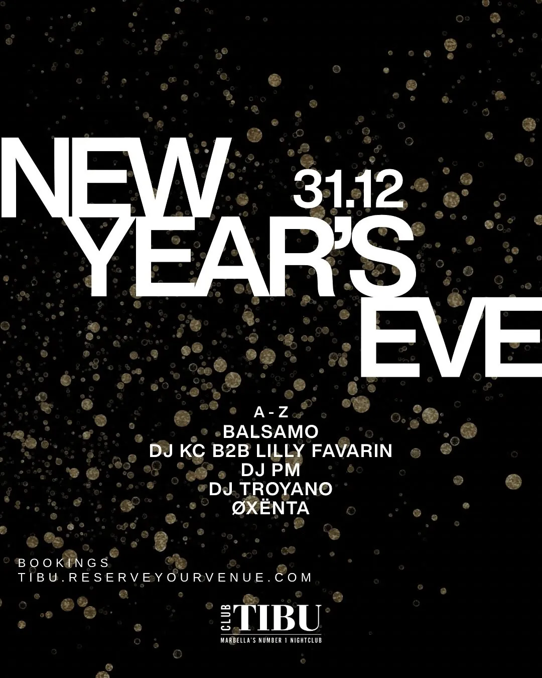 Cartel del evento para el Inicio del Lineup 2026 de Tibu con los mejores DJs y detalles de celebración en Marbella.