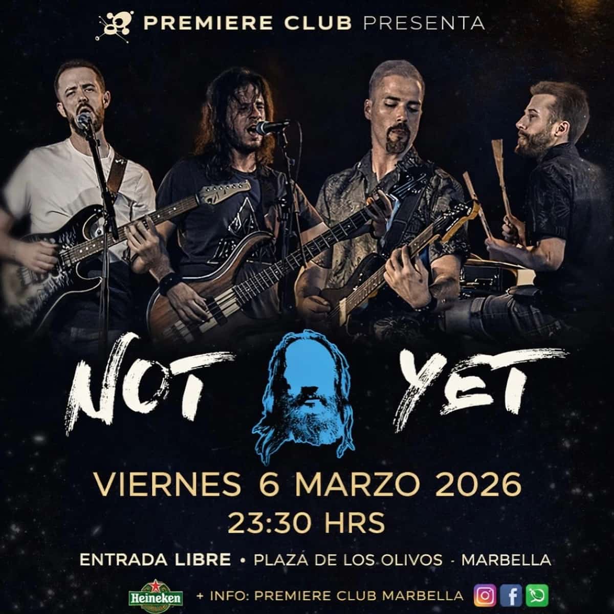 Concierto de Not Yet en Premiere Club Marbella el 6 de marzo de 2026 a las 23:30, música en directo con entrada libre en Plaza de los Olivos.