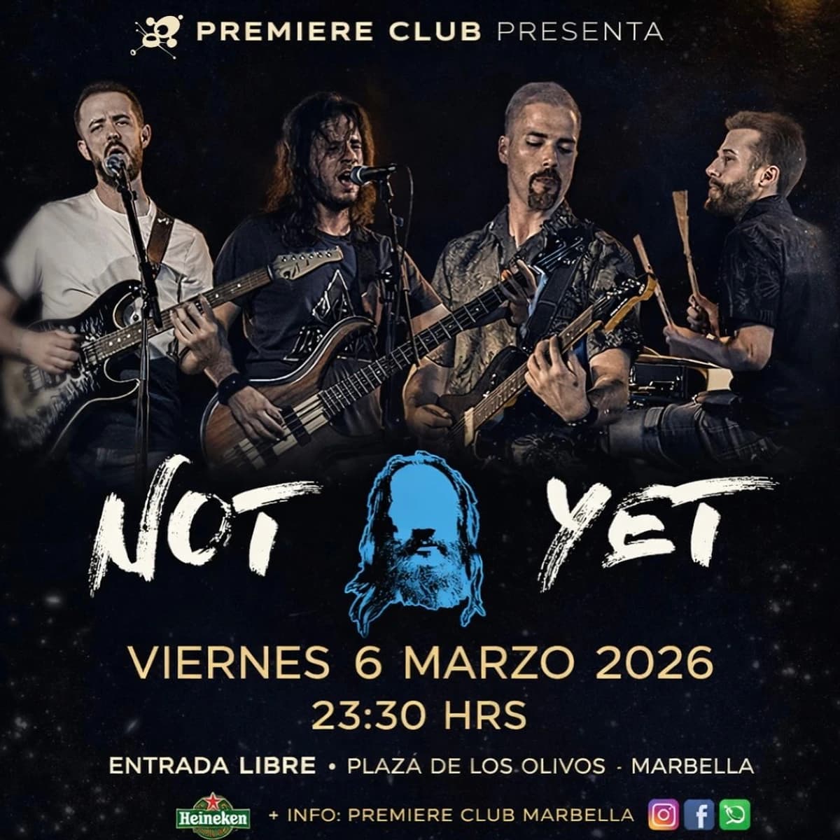 Concierto de Not Yet en Premiere Club Marbella el 6 de marzo de 2026 a las 23:30, música en directo con entrada libre en Plaza de los Olivos.