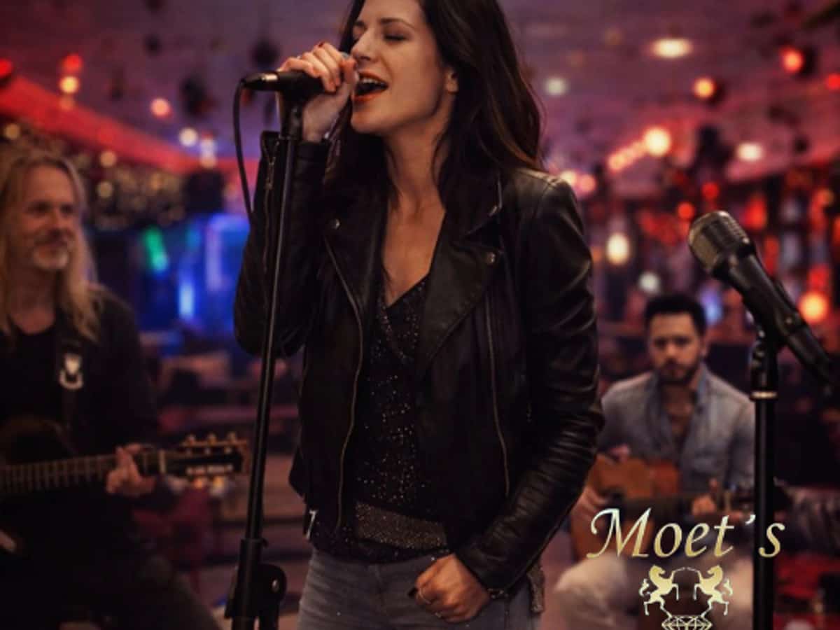 Sonia Berbel cantando flamenco en directo en Möet Lounge Marbella durante un tardeo especial por el Día de Andalucía en el casco antiguo.