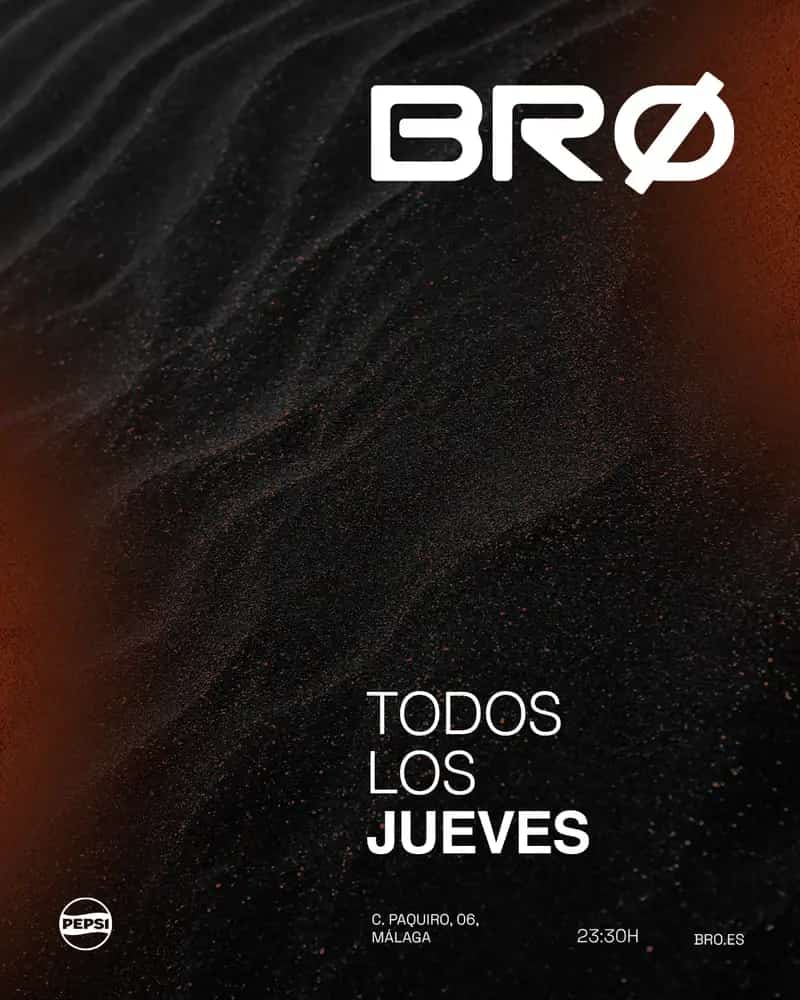Cartel del evento LUNATICØ x BRØ con colores vibrantes y diseño futurista en Málaga 2026