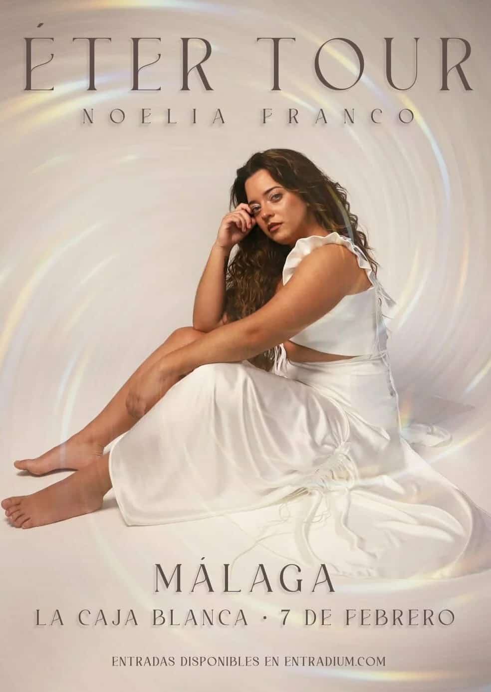 Cartel del Éter Tour de Noelia Franco en Málaga, concierto en La Caja Blanca el 7 de febrero.